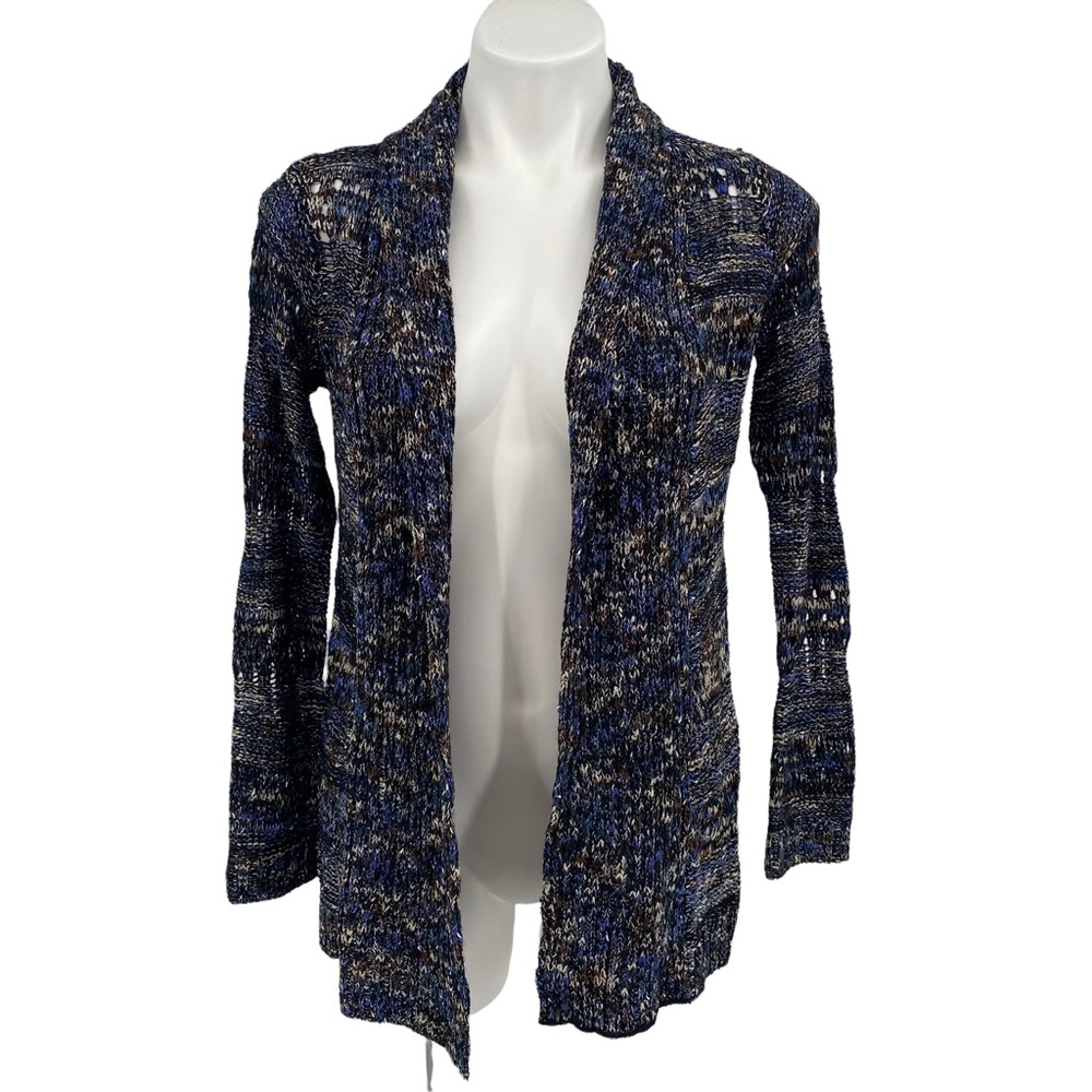 Hem & Thread Crochet Knit Blue & Brown Cardigan Small